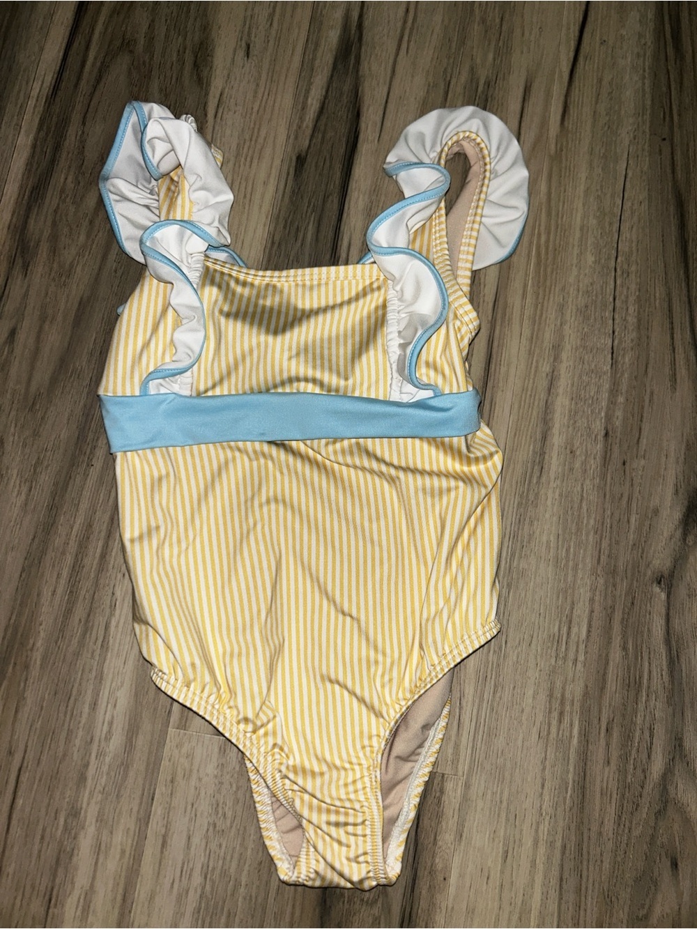 bella bliss Yellow Stripe One-Piece Swimsuit with Light Blue Trim